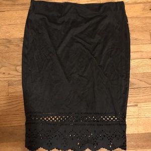 Black Faux Suede Laser Cut Midi Skirt